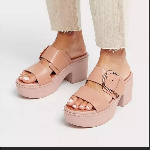 Fitflop | Shoes | Fitflop Pilar Leather Platform Slides Sandals Beige Size  8 | Poshmark